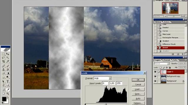Фотошоп - Создание молнии из облаков. смотреть онлайн