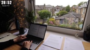 12 HOUR STUDY WITH ME on A RAINY DAY |  Background noise, 10 min Break, No music, Study with Merve