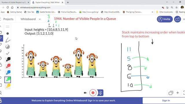 Leetcode Hard 1944 Number of Visible People in a Queue - Solved Using Monotonically Increasing Stac
