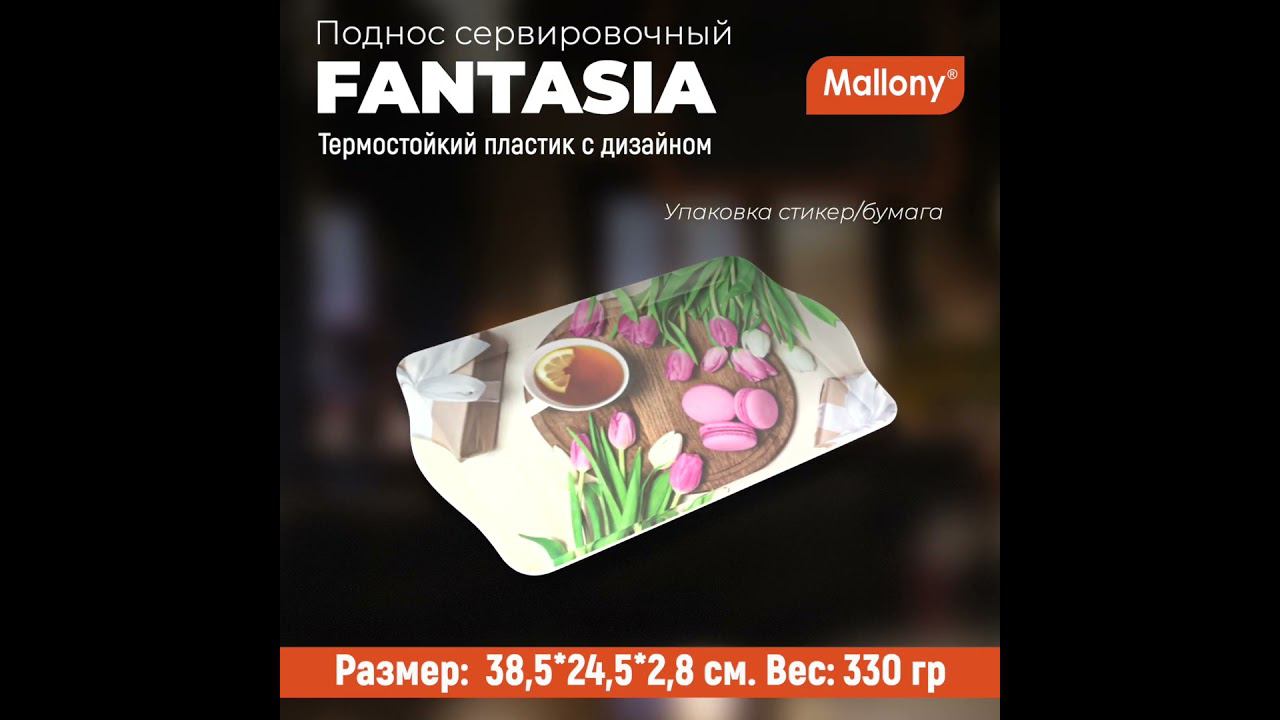 Поднос сервировочный FANTASIA, размер 38,5*24,5*2,8 см, из термостойкого пластика с дизайном смотреть онлайн