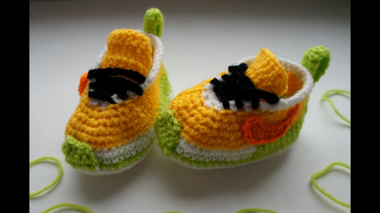 Вязаные крючком пинетки кеды Найк кроссовки. смотреть онлайн