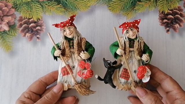 Ёлочные игрушки ручной работы из ваты и клейстера. Баба Яга - главный персонаж русских сказок!