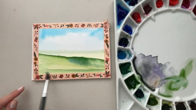 Landscape watercolor painting.  Простой пейзаж акварелью.