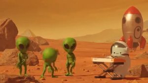 Котик играет на пианино в космосе