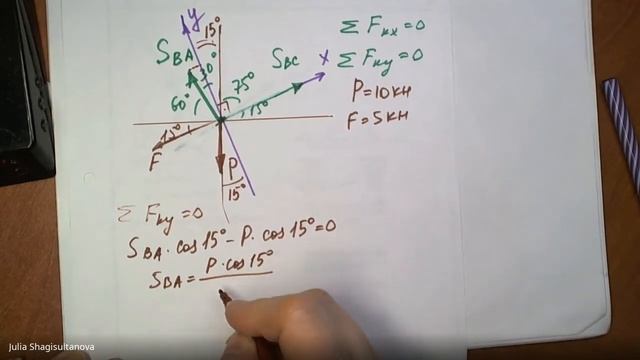 Теормех Статика Усилия в стержнях кронштейна (задача №1) смотреть онлайн