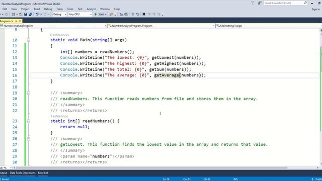 C# program. Read integers from a text file to array.Display the lowest, highest, total, and average