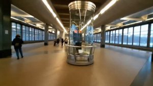 Москва. Выставка в метро на платформе Воробьевы горы, посвящённая пожарному обмундированию.