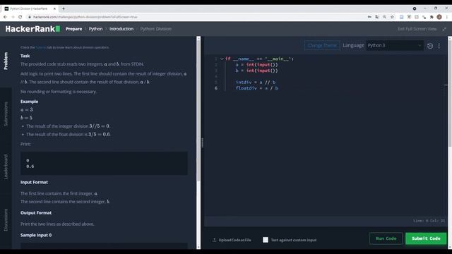 Python HackerRank Challenge #4 Python: Division