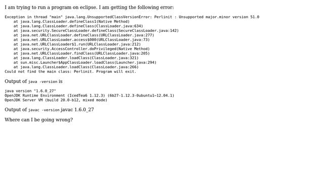 Ubuntu: Why do I get Exception in thread "main" java.lang.UnsupportedClassVersionError? смотреть онлайн