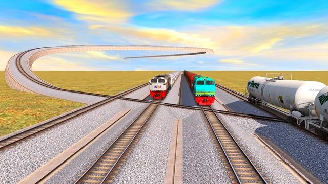 5 DIESEL TRAINS CRAZY CROSSING AT THE CROSSROAD OF THE RAILS FLYING IN THE SKY-Trainz Simulator 201 смотреть онлайн