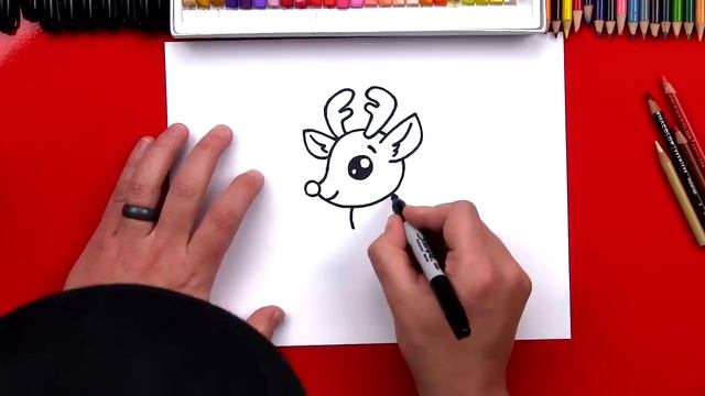 How To Draw Cartoon Rudolph. Как нарисовать оленя Санта Клауса.