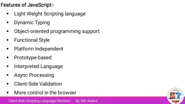 Features of JavaScript in Hindi || Client cide Scripting Language || Chapter 1 || Part 5 || #CSS