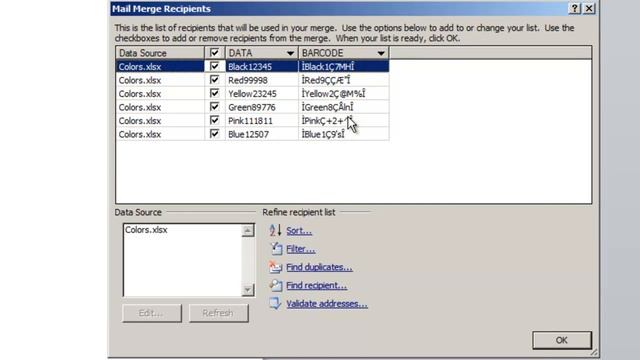 How to complete a Word Mail Merge to create Code 128 HR Barcodes