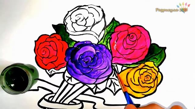 БУКЕТ цветок раскраска для детей/Как нарисовать розу/Рисование карандашом поэтапно/Легкие рисунки смотреть онлайн