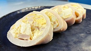 Кальмар фаршированный или рол кальмар. Закуска из кальмара за 17 секунд.