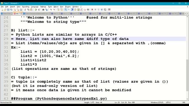 Python Sequence Datatypes || Python string datatype | Python list datatype | Python tuple type | #1
