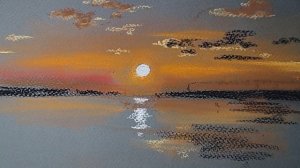 Как нарисовать сухой пастелью красивый закат на тонированной бумаге.