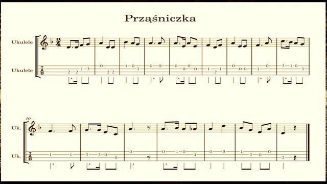 "Prząśniczka" na ukulele z akompaniamentem, nuty, TAB смотреть онлайн