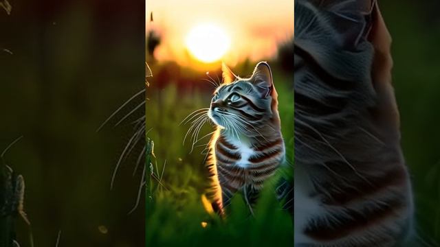 Кот вечером сидит в траве (ИИ)