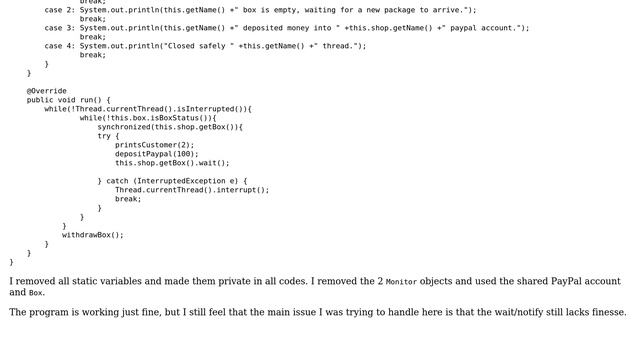 Code Review: Java MultiThreading using wait and notify - follow-up