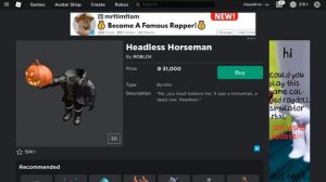 Buying the headless horseman package in Roblox for 31k Robux