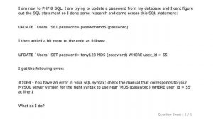 MySQL : SQL Update of MD5 Passwords