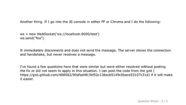 HTML : WebSocket closes on send