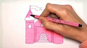 Drawing Pink Castle For Princess Coloring Page for Girls with Colored Markers