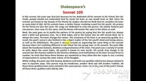 Sonnet 105 by William Shakespeare summary in English