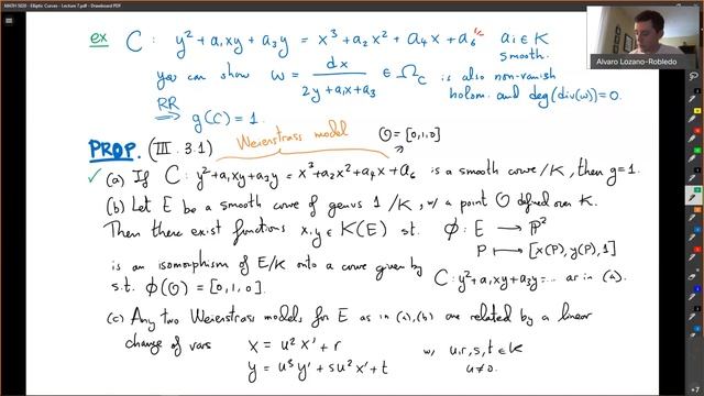 Elliptic Curves - Lecture 7 - Riemann-Roch, Hurwitz, and Weierstrass equations смотреть онлайн