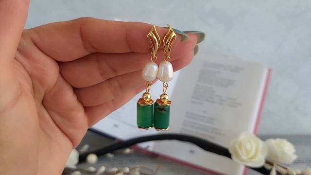 Серьги из агата зеленого, жемчуга смотреть онлайн
