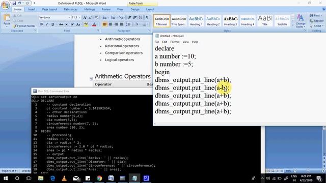 Arithmetical Operator in PL/SQL