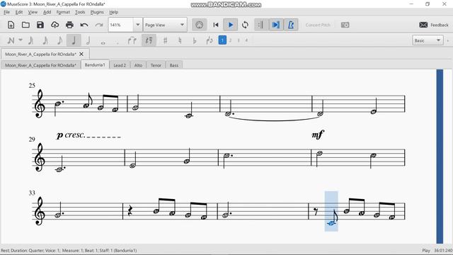 Moon River Bandurria piece with melody guide and metronome