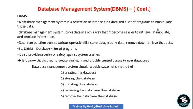 Lec-1: Oracle Database tutorials 1 : Introduction of DBMS In Telugu || By Venky