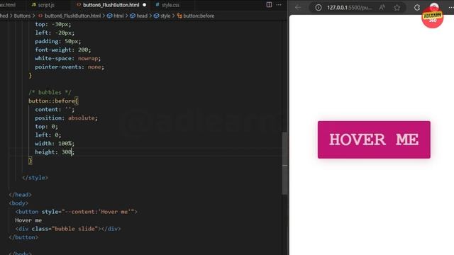 CSS Flush Button with Smooth Glow & Bubbles Effect | CSS Button Tutorial #6 | HTML CSS Javascript