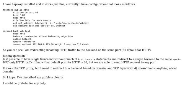 HAproxy redirect all HTTP requests from single frontend to single backend (multiple ports)