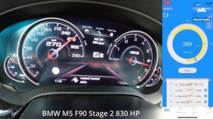 BMW M5 F90 Stock 600 HP vs BMW M5 F90 Stage 2 830 HP acceleration battle