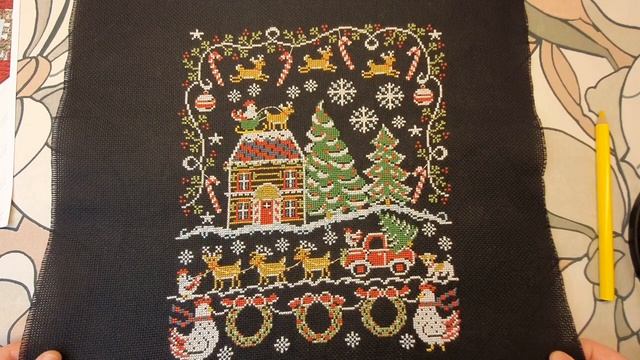 №42 Готовая работа от Hands on Design: "Holly Jolly Farm". Вышивка крестиком