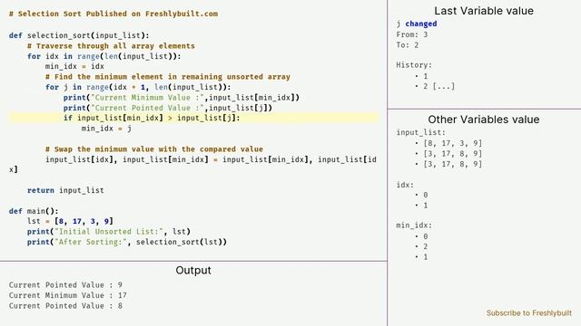 Selection Sort in Python animated Short Video with flowchart and added blog