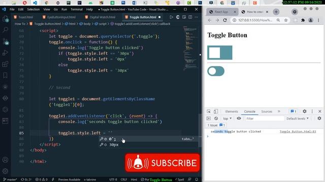 How To Create  Toggle Button with HTML, CSS and JavaScript