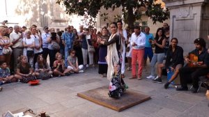 Знаменитая Андалузийская Школа Фламенко. Выступление студентов на Соборной площади в Гранаде.