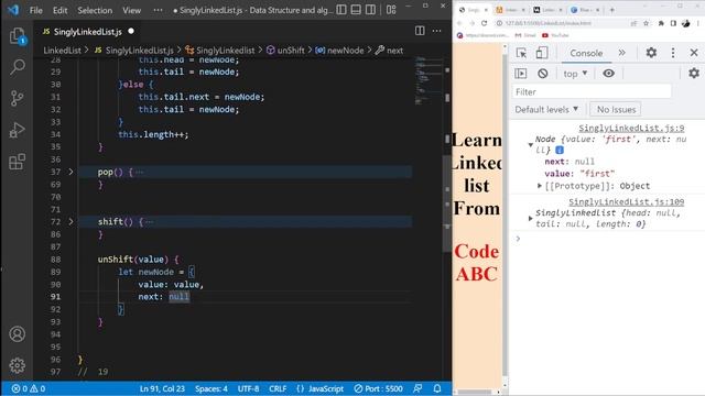 Data Structure and Algorithms #48 Singly Linked List Javascript Bangla unshift Method Implementatio