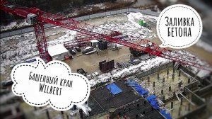 Башенный кран Wilbert WT 200. Заливка бетона. Tower crane. Timelapse
