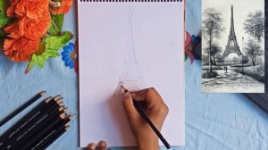 how to draw Eiffel tower scene with pencil sketch/ sketching video/learn to draw