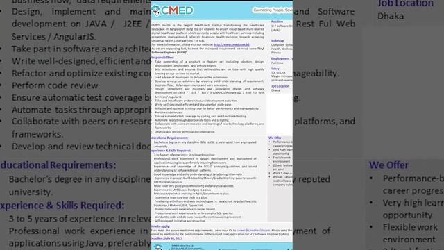 Hiring Sr. Software Engineer(JAVA) @CMED Health | Hiring Bangladesh смотреть онлайн