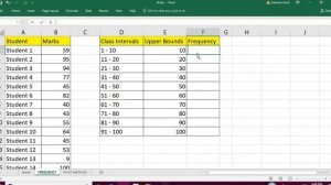 Excel : Class Intervals and  Frequency Function