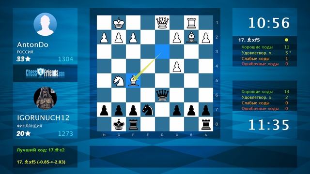 Анализ шахматной партии: AntonDo - IGORUNUCH12, 0-1 (по ChessFriends.com) смотреть онлайн