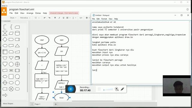 Program draw.io FLOWCHART (Lingkaran,segitiga,trapesium,persegi) смотреть онлайн
