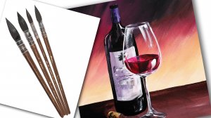 Рисунок Акриловыми Красками "Бутылка Вина и бокал"