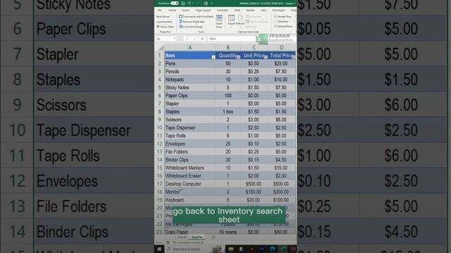 Inventory Product Search Template using Excel Filter & Search Function